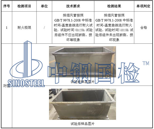 排煙風(fēng)管耐火極限檢測結(jié)果